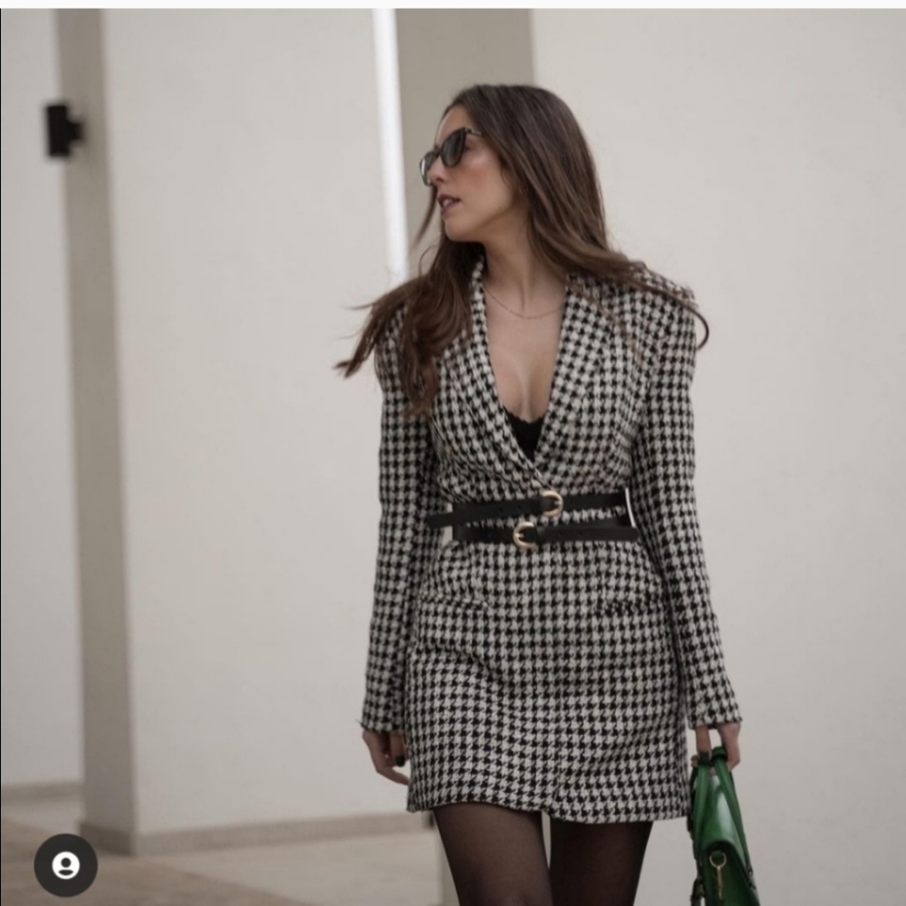 Zara* Houndstooth blazer dress with shoulder pads - Picture 2 of 16